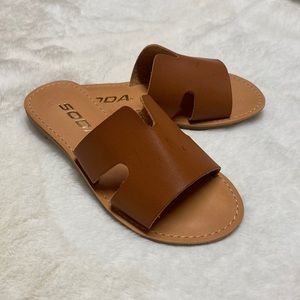 Kids Cognac Tan Slide Sandals